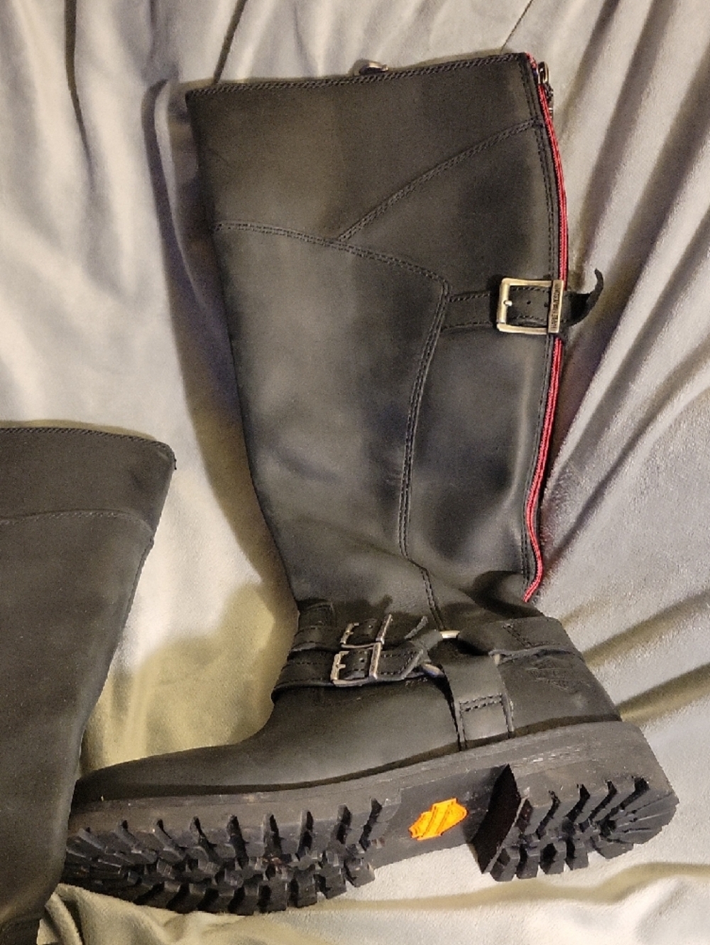 Harley-Davidson Black Leather Combat Moto Boots with Red Trim - Picture 3 of 10